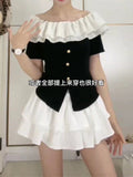 French One-Word Shoulder-Sleeve T-Shirt Women's Summer 2025 New Lotus Leaf Design Slimming Chic Top
