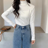 Winter White Wood Ear Half-High Collar In The Bottom Shirt Women 2026 Autumn And Winter New Leisure Blouse