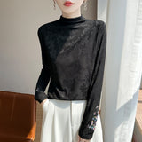 Fine Spinning 2026 Spring Female New Designer Embroidery Small Collar Chinese Style Loose Bottom Knitting Shirt