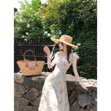French Gentle Roses Crumbs Waist Dress Women's Unique Beautiful Temperament Lotus Leaf Side Fairy Beautiful Dress