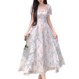 Large-Size French Gentle Fairy Floral Collar Dress Women Summer Fat Mm Waist Thin Temperament Elegant Dress