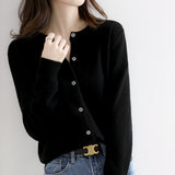 Wool Blended 2026 Autumn And Winter Women's New Pure Color Buckle Loose Collar Short Knitted Sweater Outside