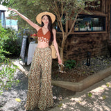 Sanya Skirt Trousers Summer Bohemian Wide Leg Trousers Seaside Flower Trousers High Waist Trumpet Trousers