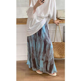 Vintage Tie-Dye Dress Women's Spring And Summer Holiday Wind High Waist Thin A Skirt Hanging Long Skirt Small Big Swing Skirt