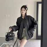 Vintage Coffee Leather Jacket Jacket Women Autumn Black Sweet Cool Fan Car PU Loose Long-Sleeved Top