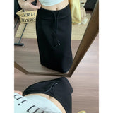 Dark Gray Rope Skirt Women Autumn Lazy Wind High Waist Straight Skirt Loose Half Skirt A Long Skirt
