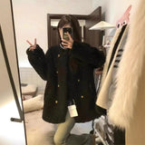 High-Grade Black Lamb Velvet Coat Women's Autumn And Winter 2025 New Thicken Double Buckle Round-Neck Cotton Wool Coat