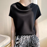 Silk Satin 2026 Spring And Summer New Short Female French Style T-Shirt Simple Short-Sleeved Large-Size Top