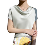 Silk Satin 2026 Spring And Summer New Short Female French Style T-Shirt Simple Short-Sleeved Large-Size Top