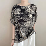 Silk Satin 2026 Summer New Women's Collar Temperament Print Short Chinese Feng Shui Ink T-Shirt Vest