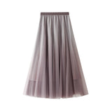 Gradient Color Bright Silk Dress Women's Half-Dress Skirt A-Shaped Skirt High Waist Swing Network Yarn 100-Fold Skirt Skirt Dress 8705