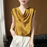 Silk Satin 2026 Spring And Summer New Short Female Style Swinging Silky Temperament T-Shirt Simple Short-Sleeved Top