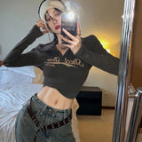 Vintage Tight Babes T-Shirt Girls Spring And Autumn Long-Sleeved Jazz Dance Inside The Curry Top