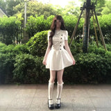 Korean Design-Sensitive White Wave Dot Dress Summer New Fresh Fold Design Slimming Skirt