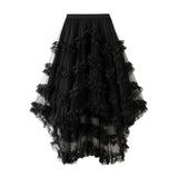 Yarn Skirt Candy Loose Waist Fairy Net Yarn Skirt Fluffy Irregular Lotus Leaf Side Cake Skirt 1376