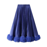 Temperament 100-Fold Petal Skirt Woman 2025 New High-End Sense A-Word Half-Body Skirt Wood Half Skirt 0661