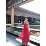 French Retro Red Dress Female Light Luxury High-End Hottie Sleeveless Long Dress Cold Special Dress
