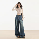 Light-Colored Jeans Women 2025 Trend New Trousers Women Summer Retro Cat Must Be Loose Broad Leg Pants Women
