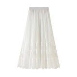 Half-Body Skirt 2025 Spring Korean Version Of The New High-Waisted Lace Splicing Mesh Dress Female Hundred Folded Skirt A-Word Long Dress 8585
