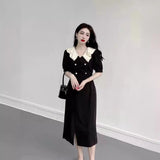 French Large-Size Fat Mm New Summer Repair Hemp Wind Small Black Dress High-Sensing Super Fairy Temperament Dress