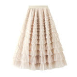 Net Yarn Lotus Leaf Side Temperament Skirt Women's Dress 2025 Spring And Autumn New Famous Woman Long Dress Thin Cake Skirt 2210