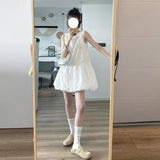 Korean White Sleeveless Vest Dress Women's Summer Gentle Style Temperament Skirt Small Loose Flower Tidive Skirt