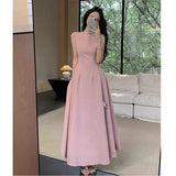 Yujie Fan Dress Women's Summer 2025 New French Temperament High-End Sleeveless Vest To Close The Waist Thin Dress