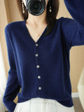 Wool Blended 2026 Autumn And Winter Women's New Loose V-Neck Solid Color Short Knitted Cardigan Jacket Sweater Spring