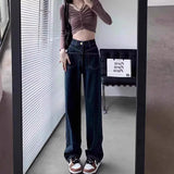Denning Blue Straight Jeans Women Autumn And Winter High-Rise Loose Thin Small Broad Leg Pants 2025 New