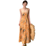 Monet Garden Yellow Hanging Neck Dress Giant Dress Dopamine Island Mingmei Seaside Vacation