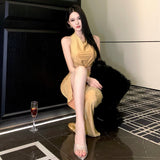 Pure Lust Sexy Collar Hanging Neck Dress Hottie Birthday Open Fork Skirt Island Holiday Dress Dress