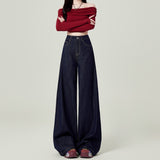 Vintage Deep Blue Broad-Legged Jeans Women's Spring And Summer Trend New High-Waisted Loose-Hanging Drag Pants