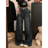 Vintage High-Waisted Double-Buttoned Broad-Legged Jeans Women's Summer Design With A Large-Size Loose-Fitting Thin-Skinny Trousers