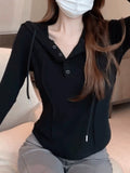 Irregular T-Shirt Hooded Bottoming Women's Early Autumn New Fat Mm Pure Lust Wind To Show Thin Sleeve Tops In Tide