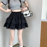 Lace Cake A-Word Skirt Summer 2026 New Ballet Style High-Waist White Mesh Thorny Skirt Girl Trendy