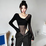 Sexy Yarn Long-Sleeved Conjoined Woman Design Sense Thin Splicing Hottie Tops Small Spring And Autumn