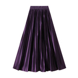 Korean Version Of The Thin Spring New Bright Face Luster High Waist 100 Folds A Word Showing Skinny Dress Half-Dress Skirt 6623