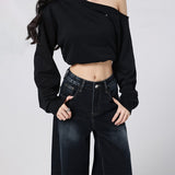 Vintage Blue Gray Wide-Legged Jeans Women's Winter Trend With New Loose High-Waisted Trousers
