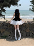 Rich Family Temperament Princess Phony Dress Girl Spring And Autumn 2025 New Velvet Mesh Sleeveless Skirt