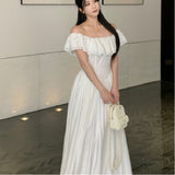 Sweet And Gentle Square Collar Lotus Leaf Dress Waist Thin Design Dress French Summer New High-End Temperament
