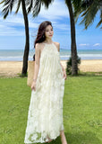 French Hanging Neck Dress High-End Embroidery Flower Skirt Fairy Super Fairy Seaside Vacation Dress