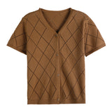 Pure Cotton Sweat 2026 Spring And Summer New Women's Hollow Open Shirt V Collar Display Short Temperament Top T-Shirt Knitted Shirt