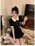 Summer New Design Fashion POLO Collar Short-Sleeved Dress Woman Slime A Dress Hepburn Short Dress