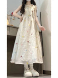 Sweet Style Temperament Bow Tie With Hanging Neck Sling Dress Female Super Fairy Waist Clear Thin Cold Feeling Long Skirt