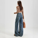 Vintage Narrow Version Of Banana Sickle Jeans Women Spring And Autumn Broad Leg Pants High Waist Straight Loose Drag Trousers