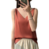 Silk Satin Double-Shoulder Sling Women's Vest 2026 Spring And Summer New Body Repair V Collar Short Temperament Inside The Top T-Shirt