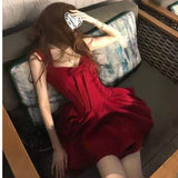 Tea Break French Gold Wind Bow Bow Hanging Dress Women Summer High Sense Waist Temperament 100 Folds Short Skirt