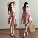 Summer Flowers Sweet Hanging Back With A Back-To-Back Flower Dress Summer New Design Large Skirt Skirt