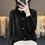 Wool Blended 2026 Autumn And Winter New Round Collar Short Solid Color Thick Shoulder Sleeve Star Buckle Knitted Cardigan Sweater