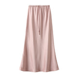 Xia Xintong Waist Draw Rope Silk Showing Thin Fish Tail Black Pink Ribbon Skirt 9819